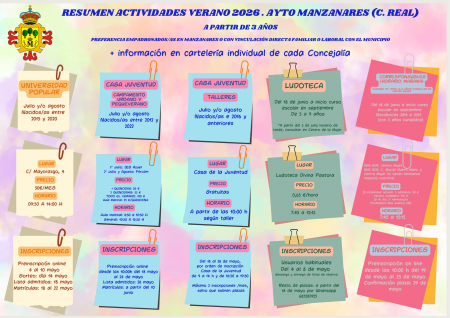 Actividades estivales 2026 Ayuntamiento de Manzanares