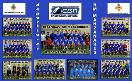 Plantel de equipos del Balonmano Manzanares la pasada temporada