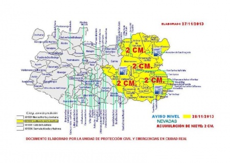 Mapa con el aviso remitido por Protección Civil