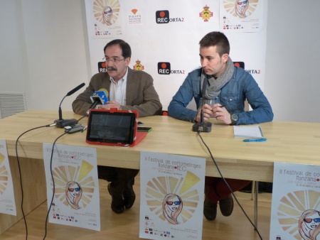 Manuel Martín-Gaitero y Juan Pedro Araque durante la presentación del cartel del festival de cortos ManzanaREC