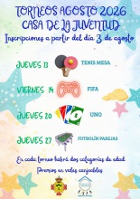 Torneos de agosto 2026 en la Casa de la Juventud Torneos de agosto 2026 en la Casa de la Juventud