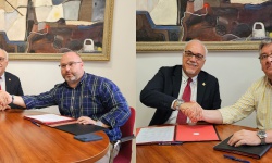 Saludo del alcalde con Manuel del Salto y con Pedro Callejas tras rubricar los convenios