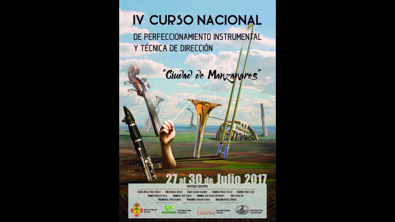 Cartel anunciado del IV Curso Nacional de Perfeccionamiento Instrumental y Técnica de Dirección "Ciudad de Manzanares"