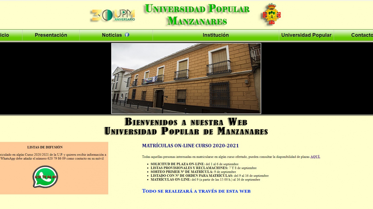Página Web de la Universidad Popular de Manzanares