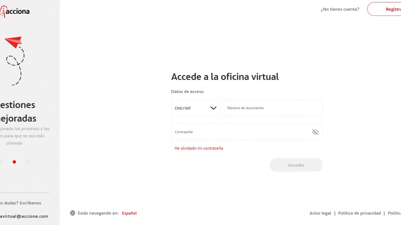 Imagen de la web de la oficina virtual de Acciona