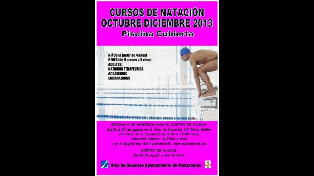 Cartel de los cursos de natación en la piscina cubierta