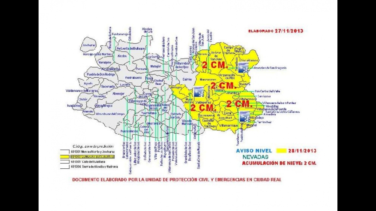 Mapa con el aviso remitido por Protección Civil