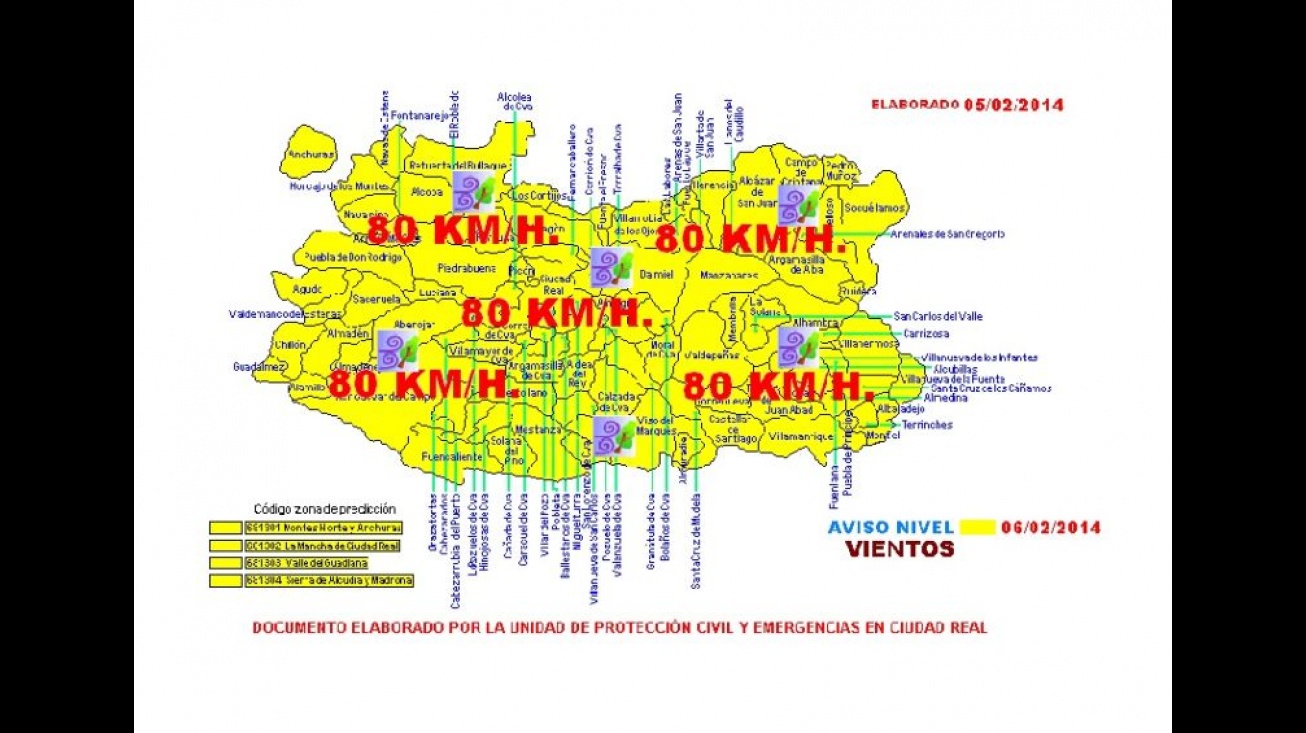 Mapa de aviso de fuertes vientos