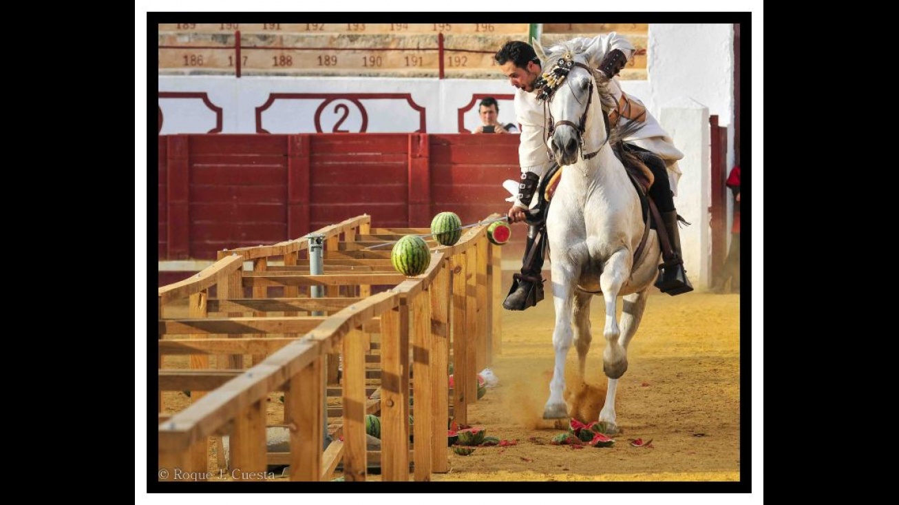 El Caballero Abanderado, partiendo una sandía con su espada. Foto: Roque J. Cuesta