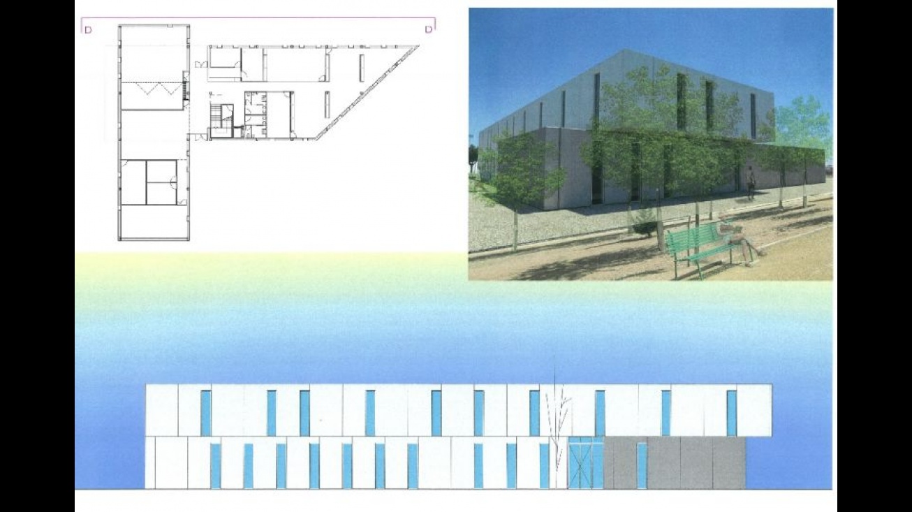 Simulación del edificio y plano de una de las plantas, según el proyecto