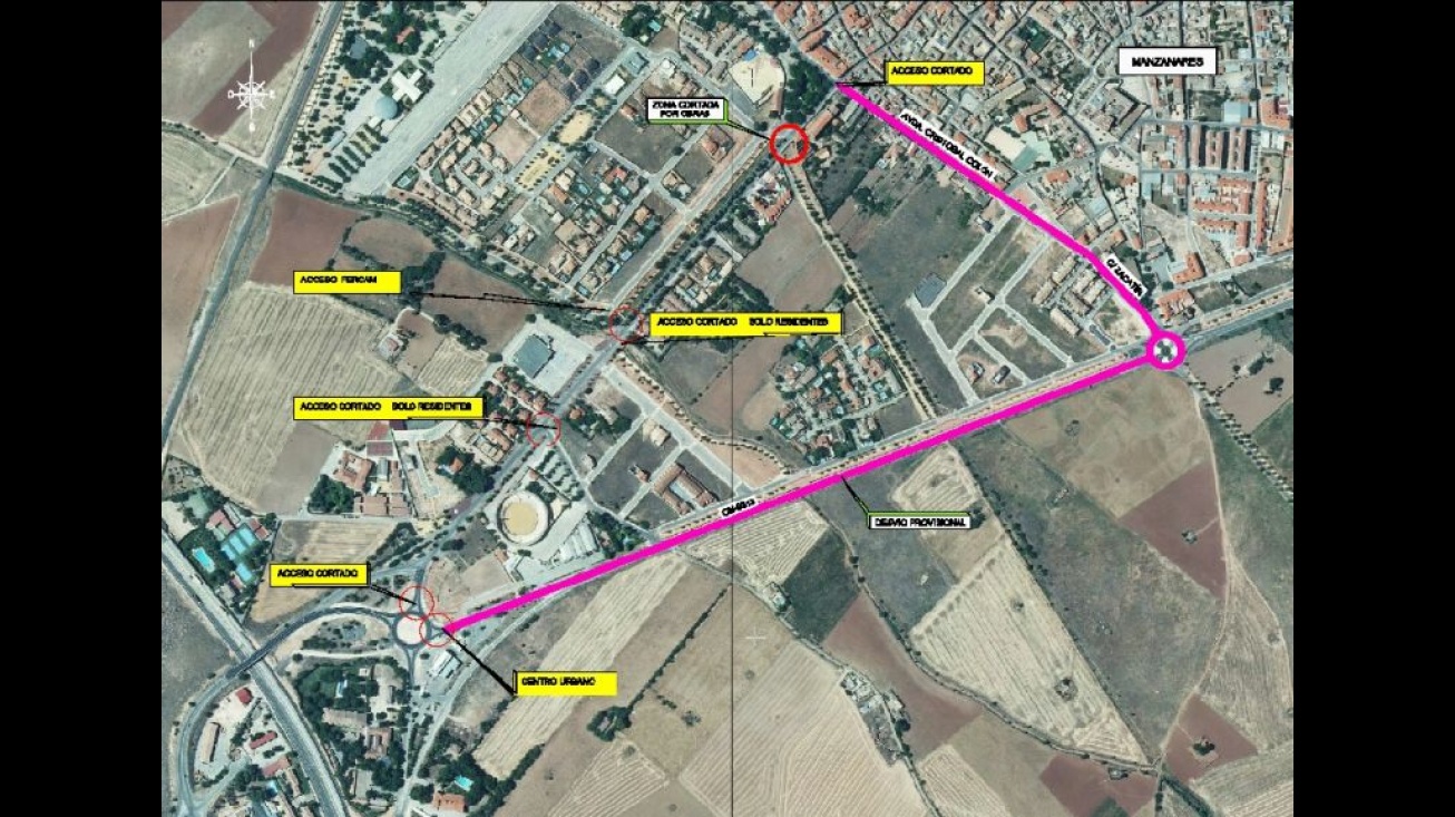 Plano indicador de los accesos cortados